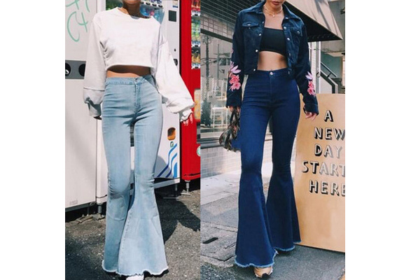 Wish Customer Reviews 80s Vintage Women Flare Jeans Hight Waist Microelastic Retro Bell Bottom Skinny Jeans Dark Blue Denim Pants