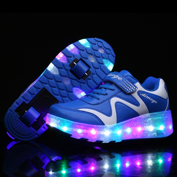 Skybird-UK Unisex Kids USB Charge LED Flashing Wheel Roller Skate Shoes Retractable Technical Skateboarding Outdoor Sport Trainers Running Sneaker for Girls Boys