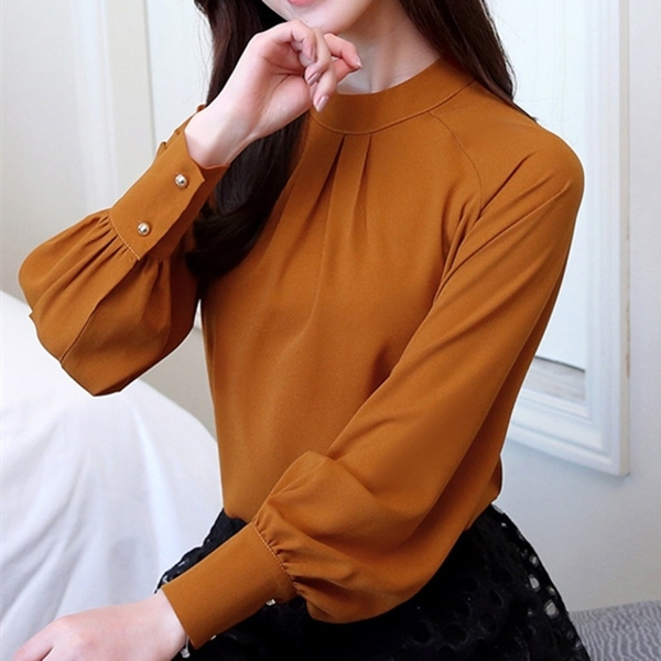 New Autumn Tops and Blouses Long Sleeve Chiffon Blouse Fashion