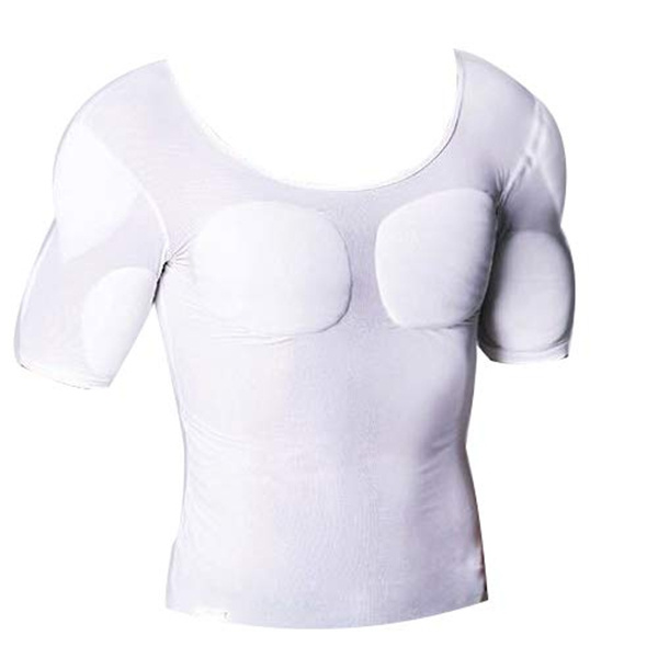 Men Fake Chest Muscle Shirt Breathable Comfort Padded Shoulder Pads Shape  Undershirt,White,M - Yahoo Shopping