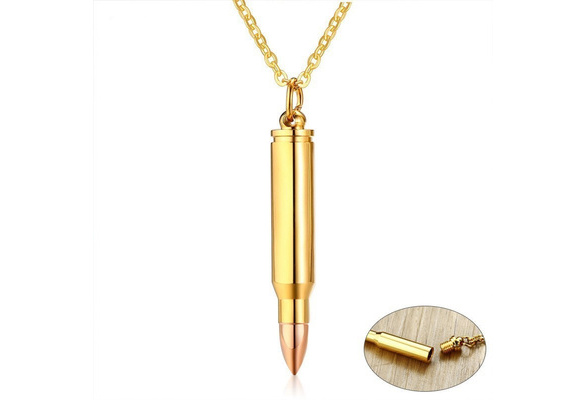 Engraved Bullet Urn Cremation Necklace for Ashes - keepsake Pendant - Gullei