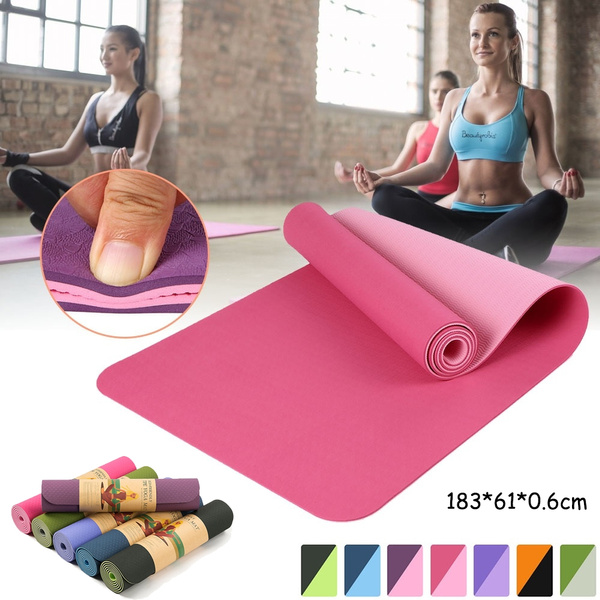 183 61cm 6mm Thick Double Color Non slip TPE Yoga Mat Quality