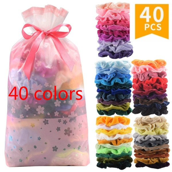 Velvet Hair Scrunchies (40pcs) with Scrunchies Holder- Colorful