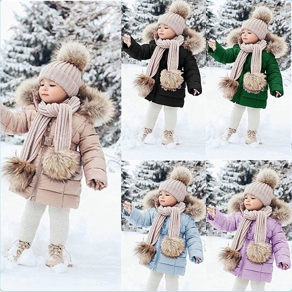 Baby Kids Fashion Winter Warm Outerwear Girls Casual Down Jacket Toddler  Child Fur Collar Long Sleeve Hooded Long Coat Clothing Girl Pure Color  Waist Thick Coat