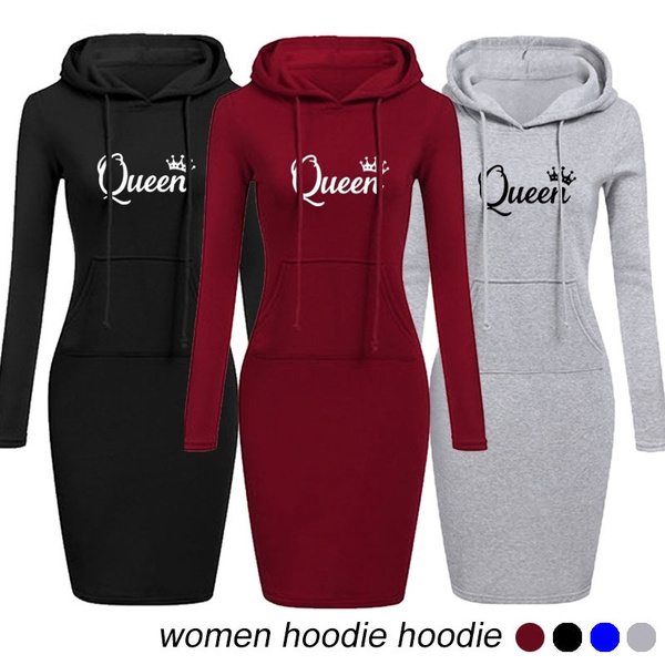 Fashion Hooded Queen Printing Women Hoodie Dresses Autumn Winter