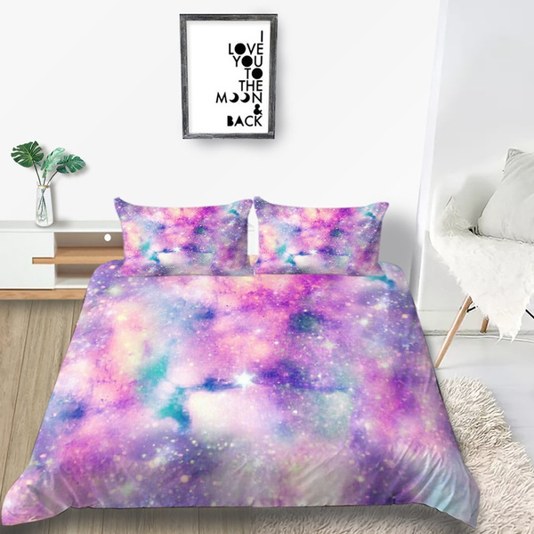 Pale Pink Galaxy Pattern Bed Sheet 3D Digital Machine Washable Bedding ...
