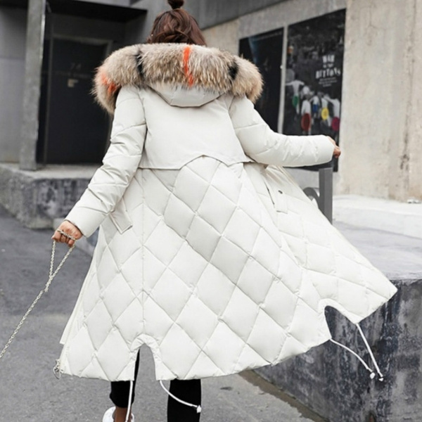 Women's Long Hooded Down Warm Jacket Winter Puffer Fur Collar Parka Coat M-3XL 