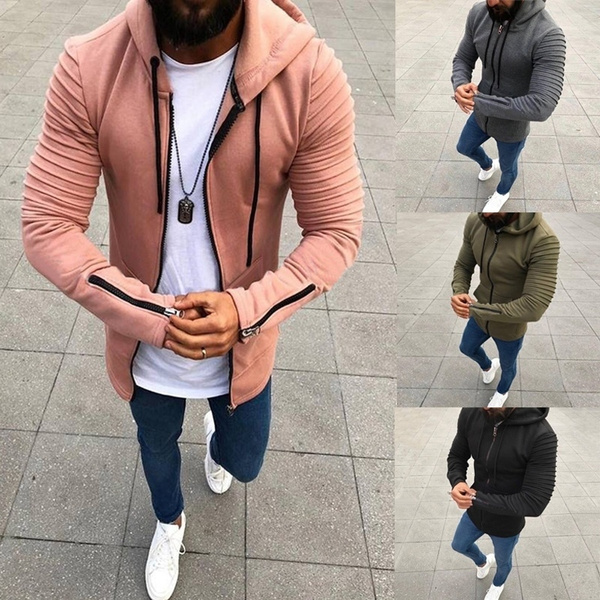 New Mens Long Sleeve Hooded Hoodie Casual Slim Fit Zipper Coats Pullovers Tops 