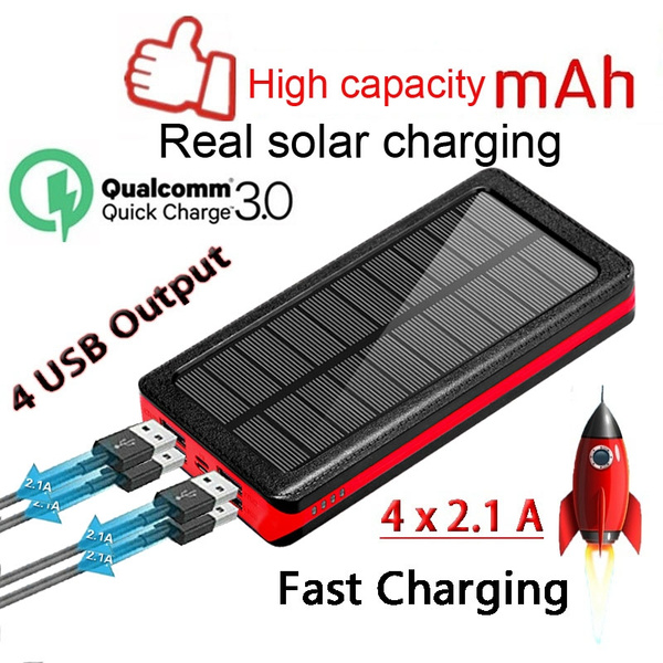 new 4usb powerbank 200,000mah solar charging Power Bank High capacity  Portable Charger with LED Light