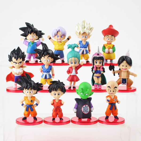 13pcs Lot Dragon Ball Z Figures Son Goku Gohan Goten Vegeta Trunks Bulma Pan Chichi Piccolo Krillin Cake Topper Model Toys Wish