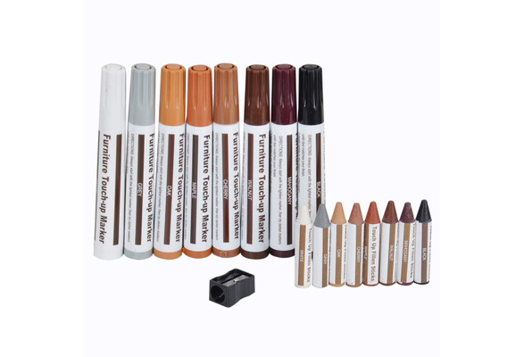Seisso Furniture Repair Kit Set Of 17 8 Wood Markers And Wax Sticks With Sharpener For Scratches Blemishes Damage On Floors Tables Desks Bedposts Touch Up Cover Wish Seisso Furniture Repair Kit Set Of 17, Gray Wood Furniture Marker