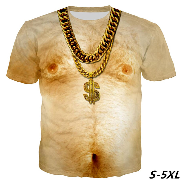 leftovers Stare funnel New Gold necklace Muscle Man T shirt 3D Print Fashion Design Hairy chest T  shirt Men/Women Tops | Wish