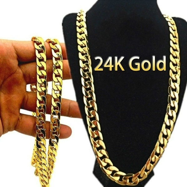 24k Gold Long Chain Necklace Men 