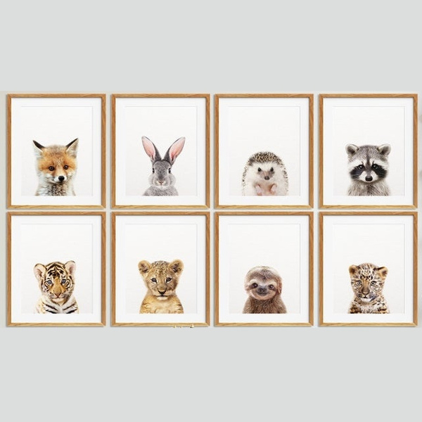 8 Cute Baby Animals Face Wall Poster Art Wild Animal Paintings Decor Living Room Kids Bedroom Nursery Decor Poster Wall Mural Canvas Print Without Frames Wish