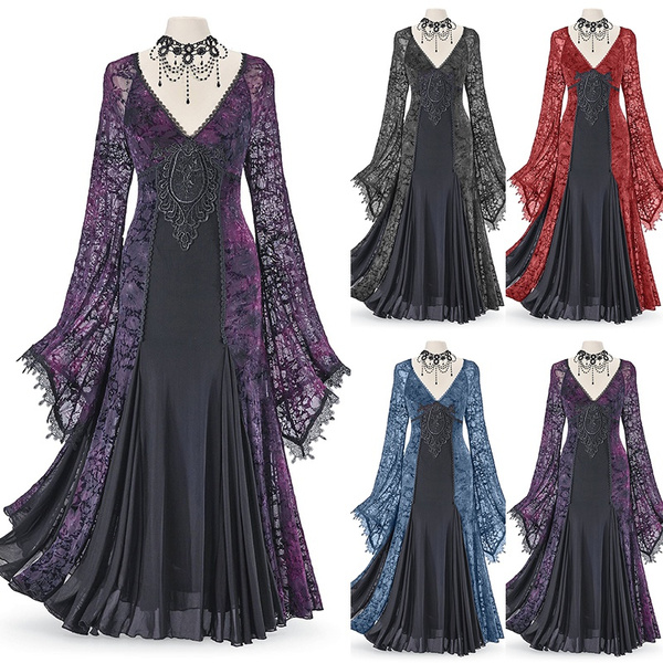 Women Medieval Witch Dress Cosplay Halloween Costume Gothic Plus Size S-5XL New