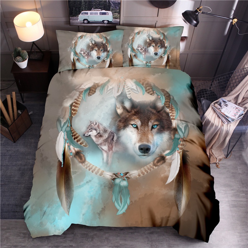 Jwellking Wolf Bedding Sets for Kids,3 Piece Twin Size Duvet Cover Set,with Hide Zipper,1 Duvet Cover+2 Wolf Pillow Shams