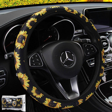 New Fashion Universal Sunflower Printed Elastic Band Steering Wheel Cover Comfortable Car Styling Accessories