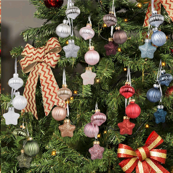 SET OF 12 GLASS CHRISTMAS TREE ORNAMENTS Holiday Decor 