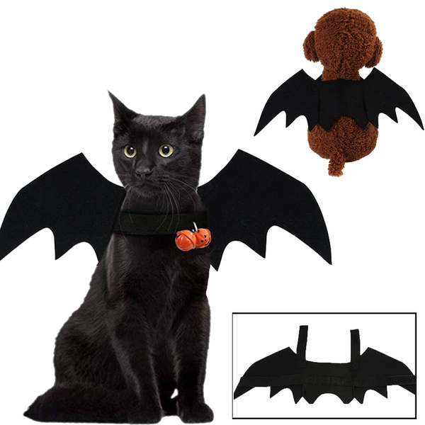 Bat Wings with Pumpkin Bells Malier Halloween Cat Costume for Cats Dogs Pet Bat Wings Cat Dog Bat Costume Wings
