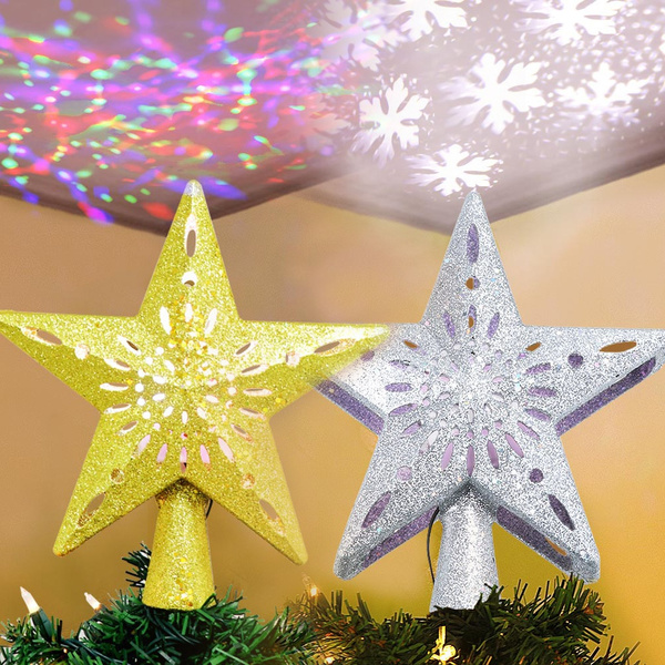 OurWarm 3D Glitter Star LED Christmas Tree Topper White