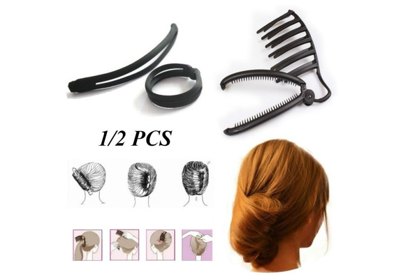 1pc Women Hair Styling Updo Donut Bun Clip Tool French Twist Maker Holder Charm