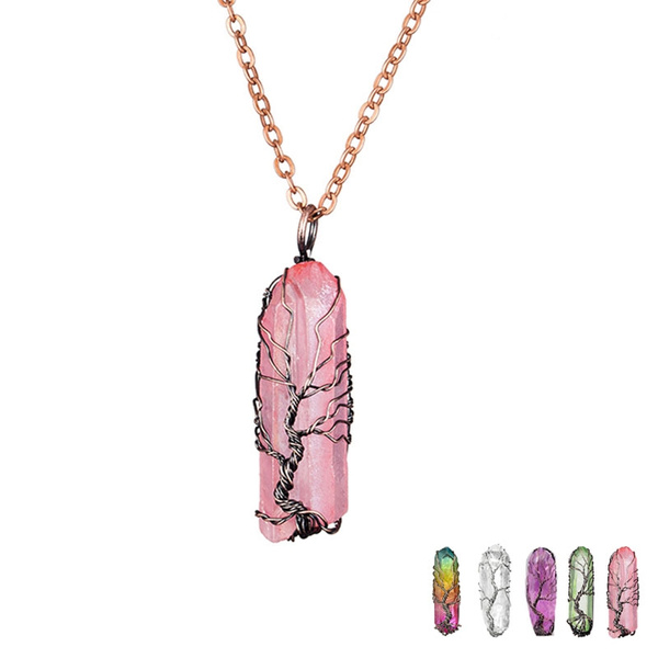 Rose quartz tree of deals life pendant