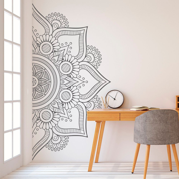 Mandala In Half Wall Sticker Decor For Home Removable Vinyl Meditation Yoga Art Living Room Bedroom Mural Wish - Wall Stickers Art For Living Room Mandala In Half Wall Sticker Decor For Home Removable Vinyl Meditation Yoga Art Living Room Bedroom Mural Wish - Wall Stickers Art For Living Room