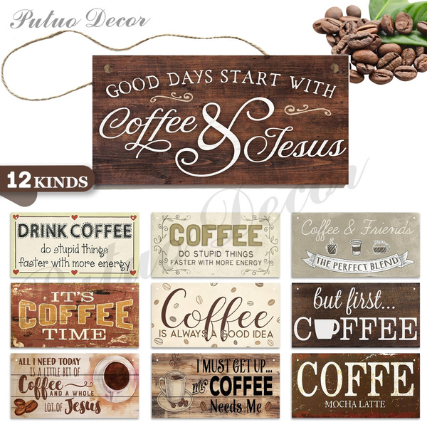 12 Kinds of Coffee Signs Wooden Hanging Board Plaques Gift Coffee Bar 35DI 
