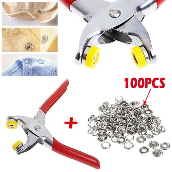 Fastener Snap Pliers Buttons Press Fixing Tool + 100Pcs Ring Snap Clothes  Crafting Tool