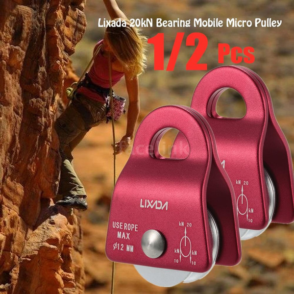 Lixada 20kN Bearing Mobile Micro Pulley Max Rope 1/2in for Rigging Arborist Climbing 2pcs 