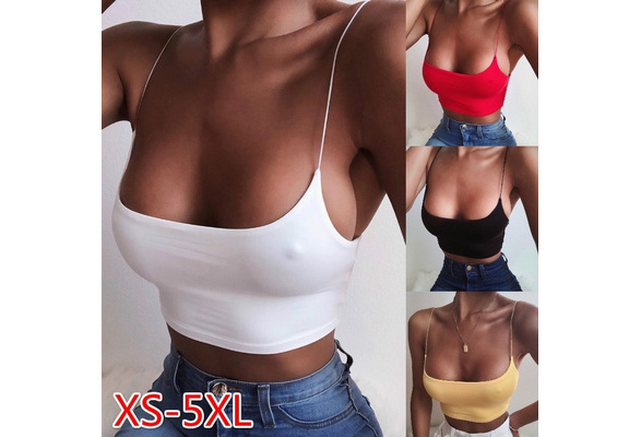 Women's Fashion Spaghetti Strap Crop Tops Solid Color Sleeveless Casual  Tank Tops Slim Camisole Plus Size XS-5XL