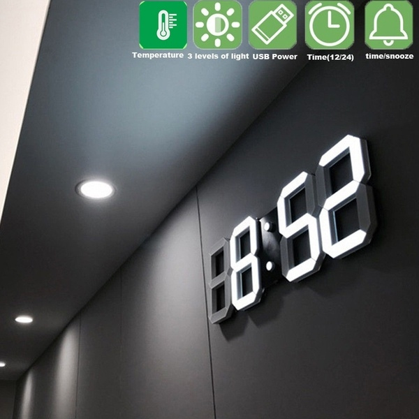 Modern Digital LED Wall Clock Table Desk Night Light Wall DIY Stick Clock  Alarm Stopwatch Thermometer Countdown Calendar Support ( Not Included  Battery )