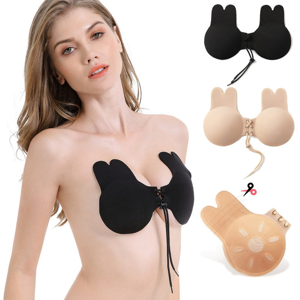 Tila Drawstring Chest Push Up High Bra Backless Invisible Silicone One Pull  Gathered Bra Strapless Bra Underwear