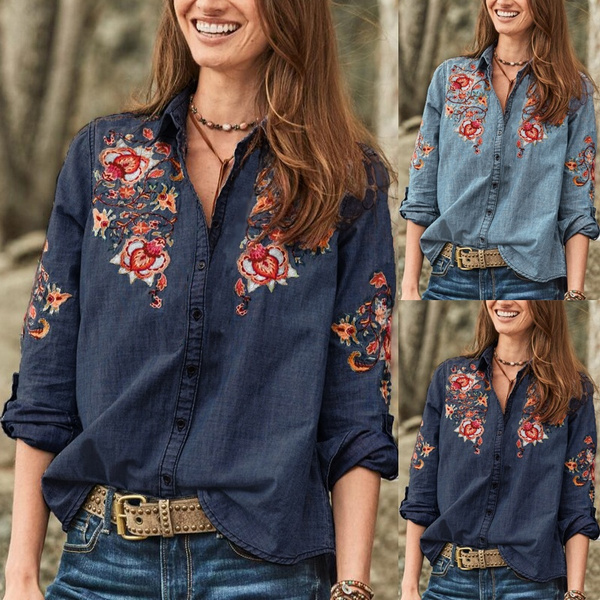 ladies denim shirt with embroidery