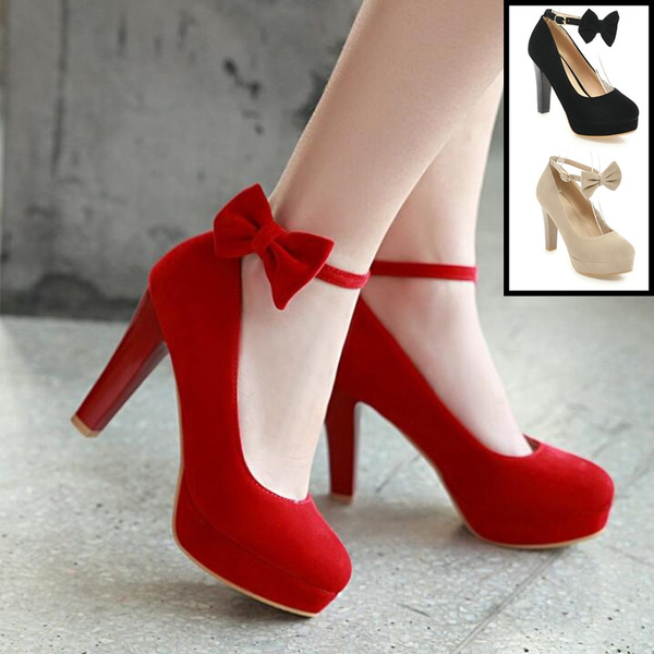 Sweet Bow Thick High Heel Pumps Fashion 