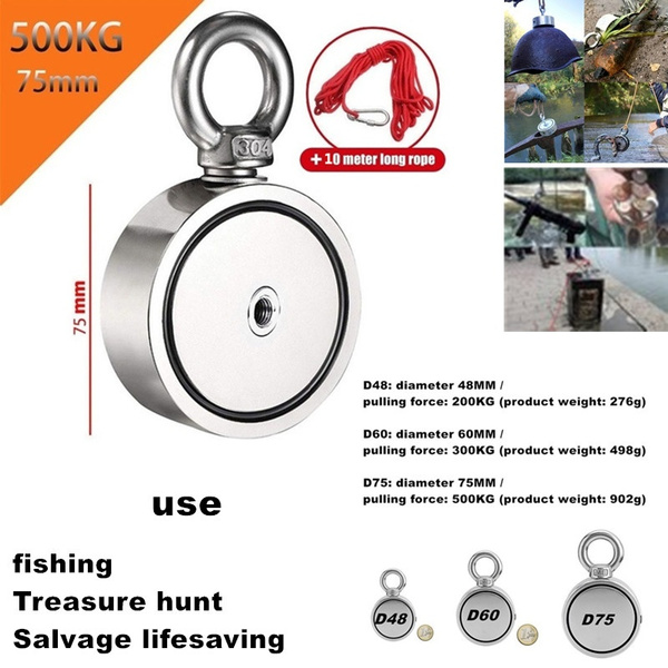 200/300/500KG Double Side Neodymium Metal Magnet Detector Fishing Kit+10M Ropes 