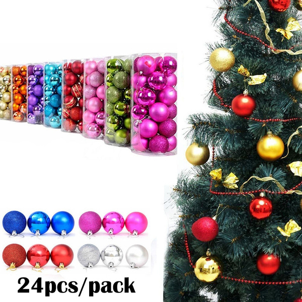 24Pcs Christmas Balls Hanger Baubles Xmas Tree Hanging Ornament Party Decor 30mm 