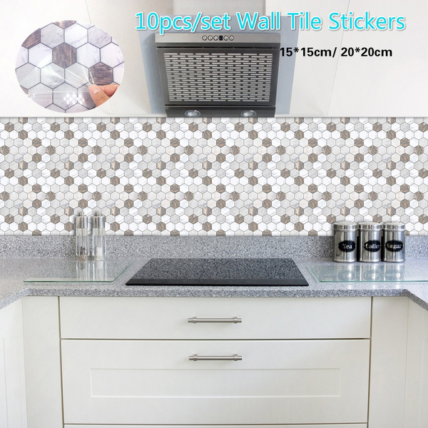 10pcs Adhesive Wall Tile Backsplash, Faux Marble Backsplash Tiles