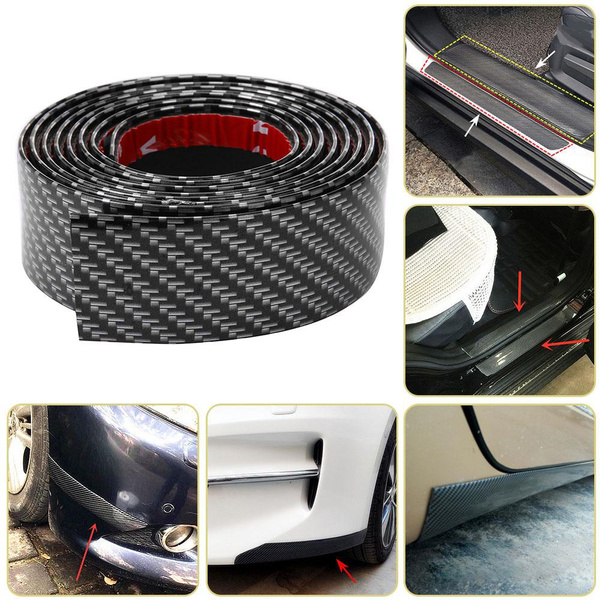 1m Universal Front Bumper Strip Carbon Fiber Rubber Car Sticker ...