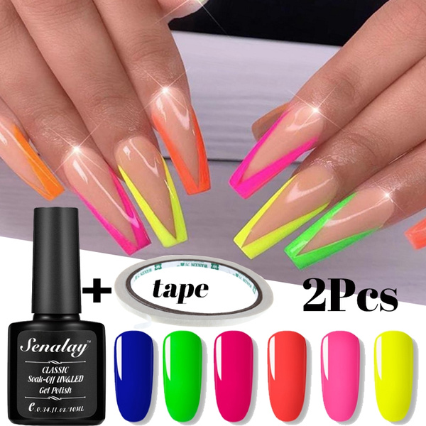 1 Piece Fluorescent Color Polish Neon Gel Nail Art Design Uv Nail Polish 10ml With 1piece 3mm Tape Wish