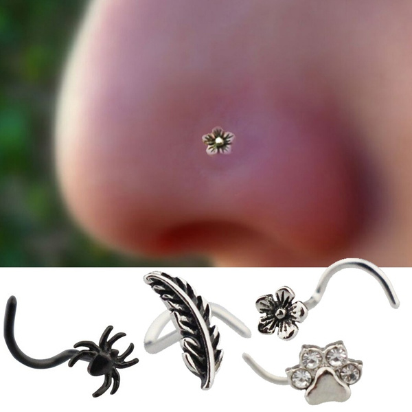 1 Piece Flower Leaf Dog Paw Spider Piercing Stud Thin Small Nose Ring Jewelry | Wish