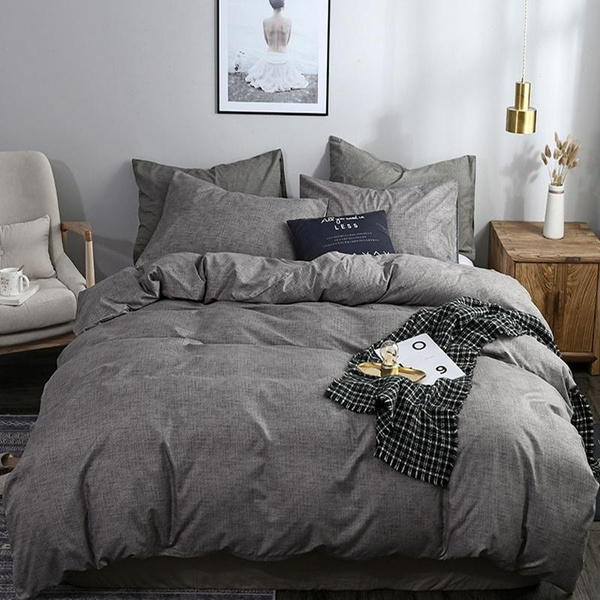 Plain Duvet Cover Bedding Set With Pillowcase (Grey)