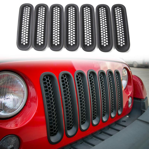 7Pcs/set Matte Black Clipin Front Grille Inserts Mesh Net Cover Grille