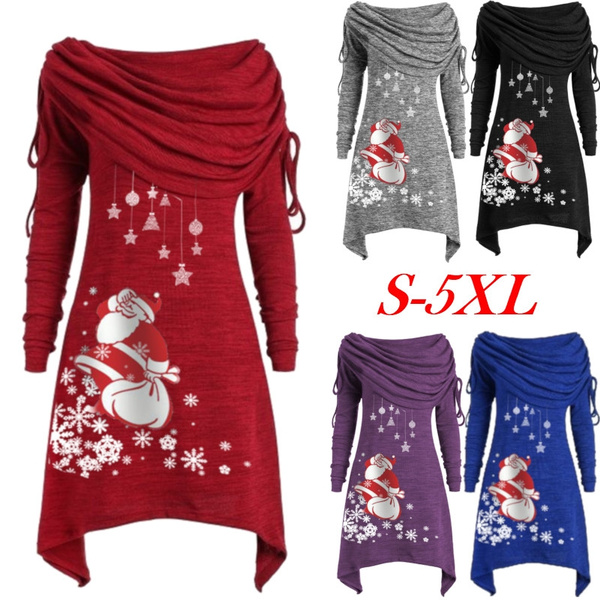 Women's Fashion Plus Size Long Sleeve Christmas Santa Claus Snowflake ...