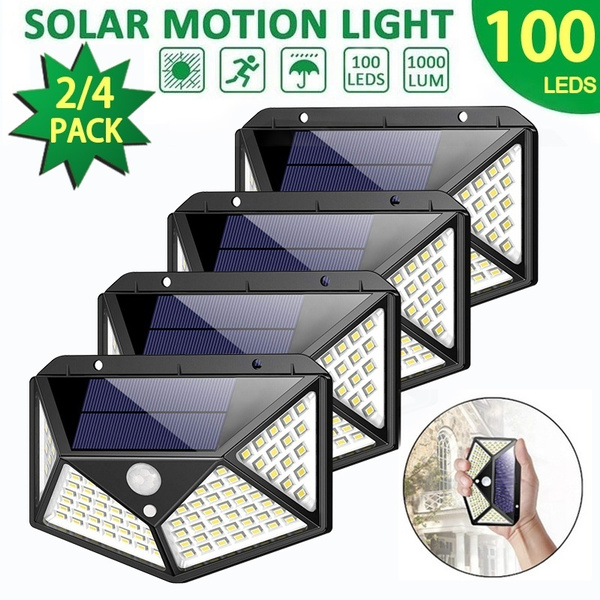 1/4pcs 100LED PIR Motion Sensor Wall Light Solar Waterproof Garden Walkway Lamp 