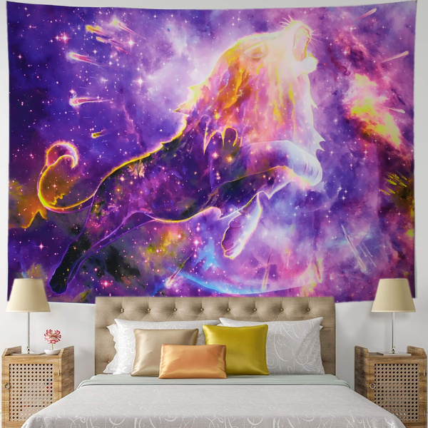 Fantasy Decor Tapestry Universe Galaxy Lion Wall Art Hanging For Bedroom  Living Room Dorm 71x85 Inch