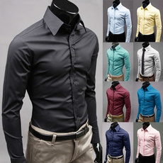 20 Colors Men Fashion Long Sleeve Sim Fit Dress Shirts Cotton Solid Color Business Shirt Top