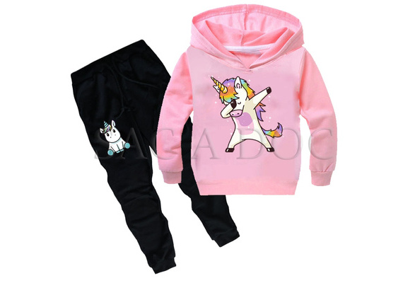 A2Z 4 Kids Girls Dabbing Unicorn Unique Tracksuit Kids Designer's Rainbow Floss Hooded Baby Pink Top & Legging Lounge Wear New Age 7 8 9 10 11 12 13 Years