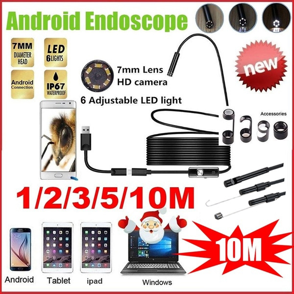 7mm Android Endoscope Inspection Camera HD 6 LED Adjustable Light Real