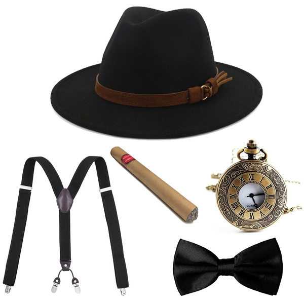 1920's Men's Accessories Fedora Hat Suspenders Set for Gatsby Party | Wish